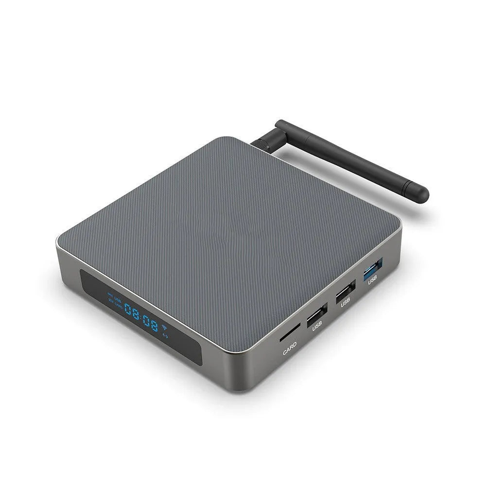 Android 8K streaming media player set-top box with remote control and cables