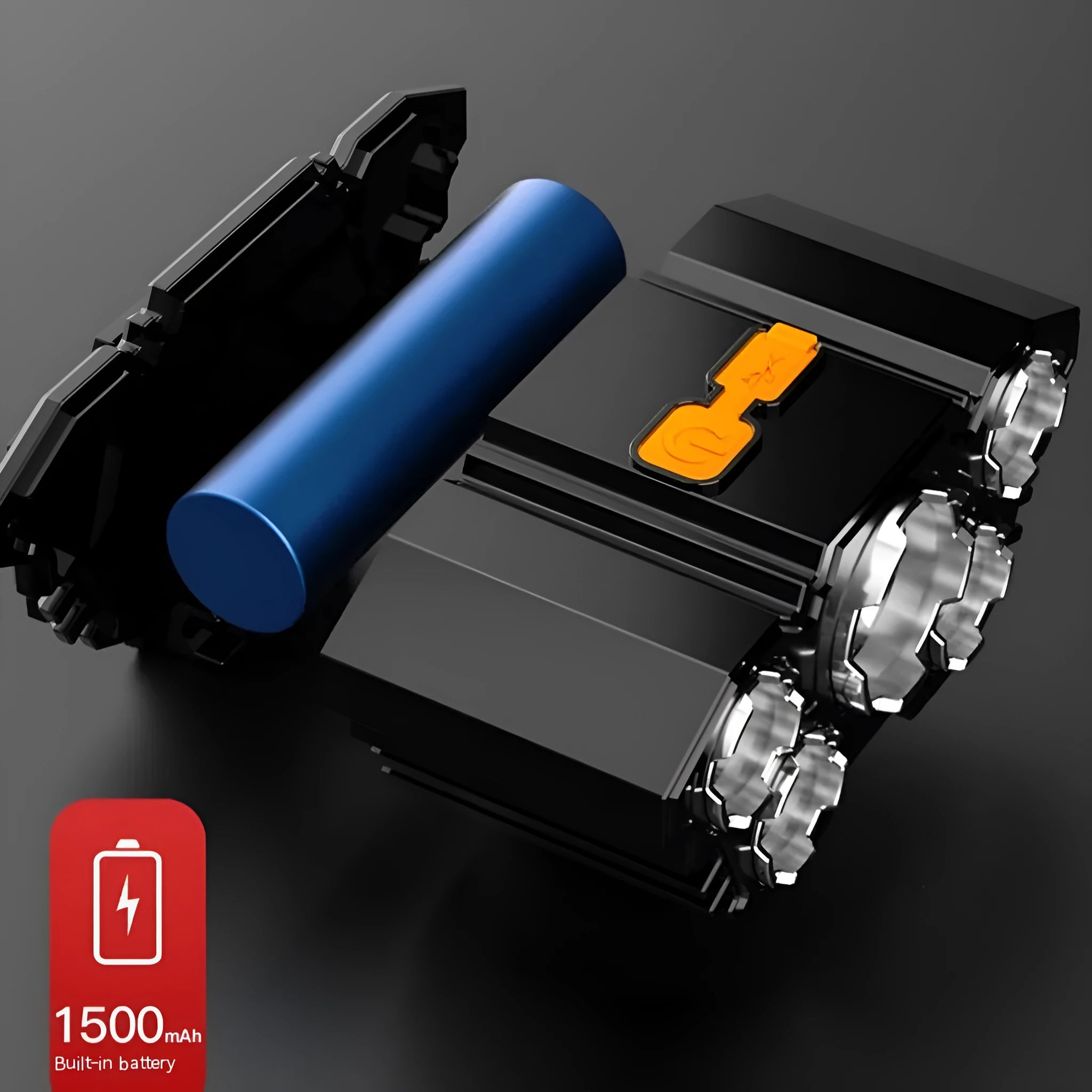 Head-mounted 10W LED miner's lamp flashlight with adjustable strap on a black background.