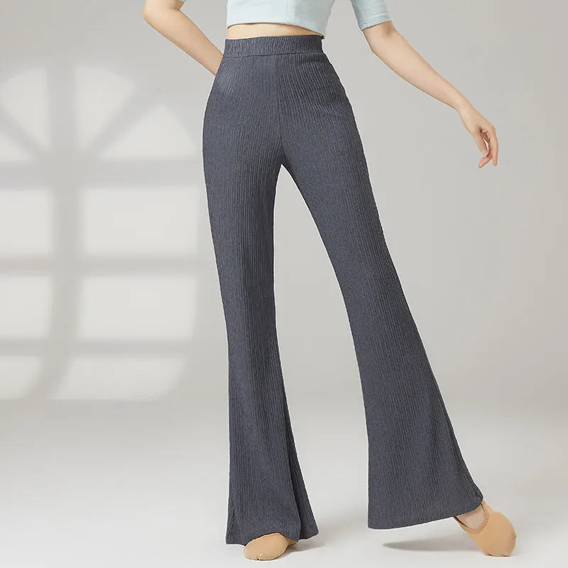 Women's solid colour stretch polyester dance practice pants for ballet and sports dance training.