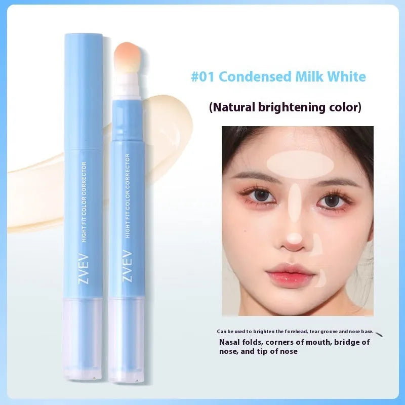 Concealer pen with sponge brush head applicator in brightening skin, pink flesh, and flesh colour shades.