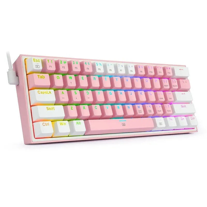 White pink mechanical keyboard with RGB lighting showing dual keycap design and multimedia controls