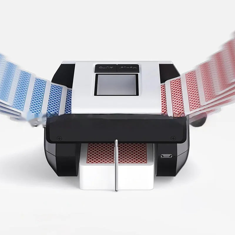 Automatic plastic card shuffling machine with long battery life for events