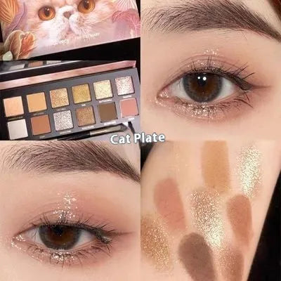 Explorer twelve-colour animal themed pressed powder eye shadow palette open to show shades