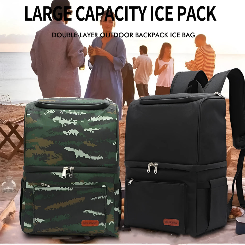 Blue insulated waterproof backpack with double layer cooling compartment and 22-litre capacity