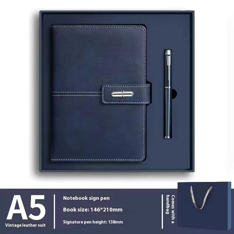 A5 notebook with PU leather cover in various colours including black, red, green, blue, and orange