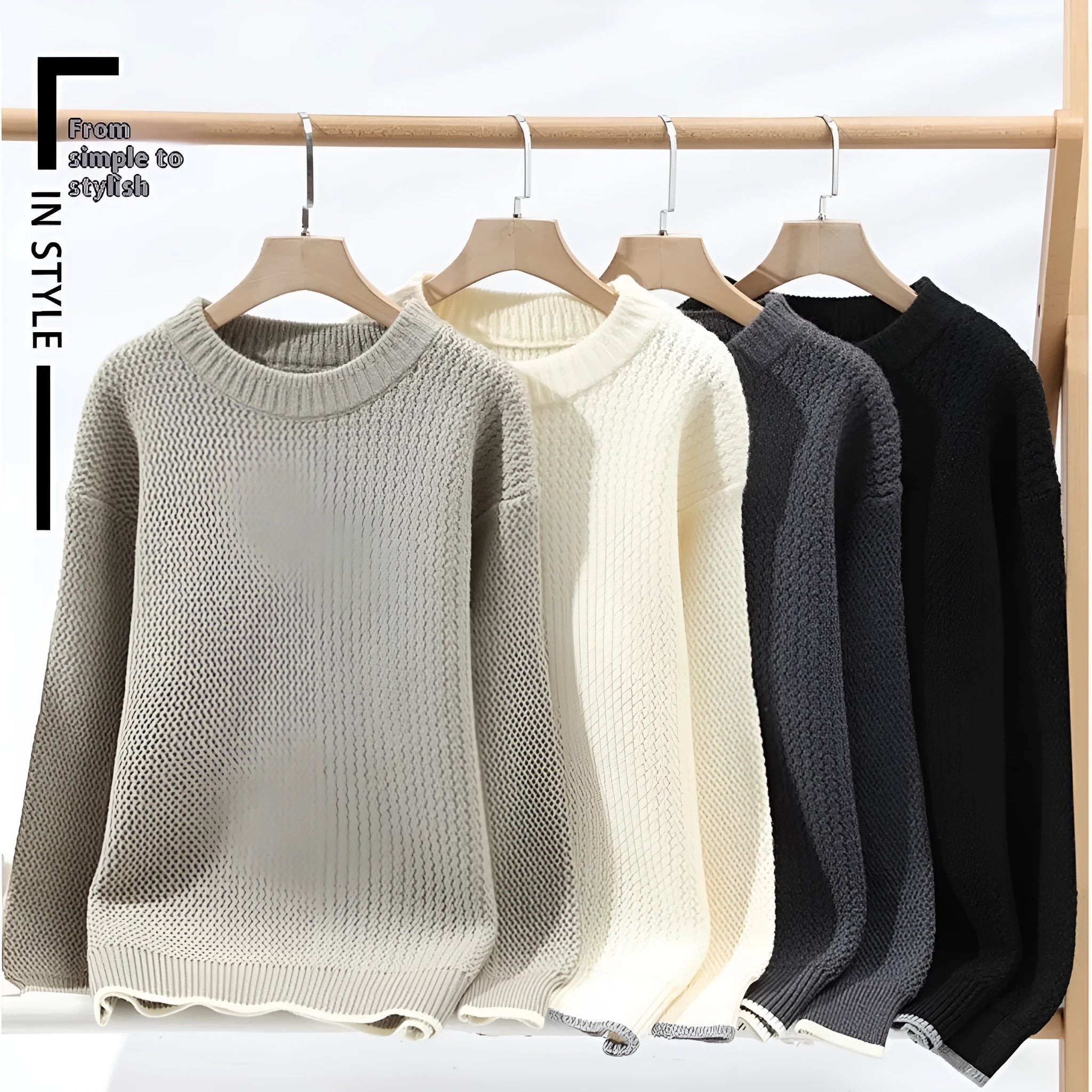 Men's loose fit pullover sweater in polyester blend available in four colours