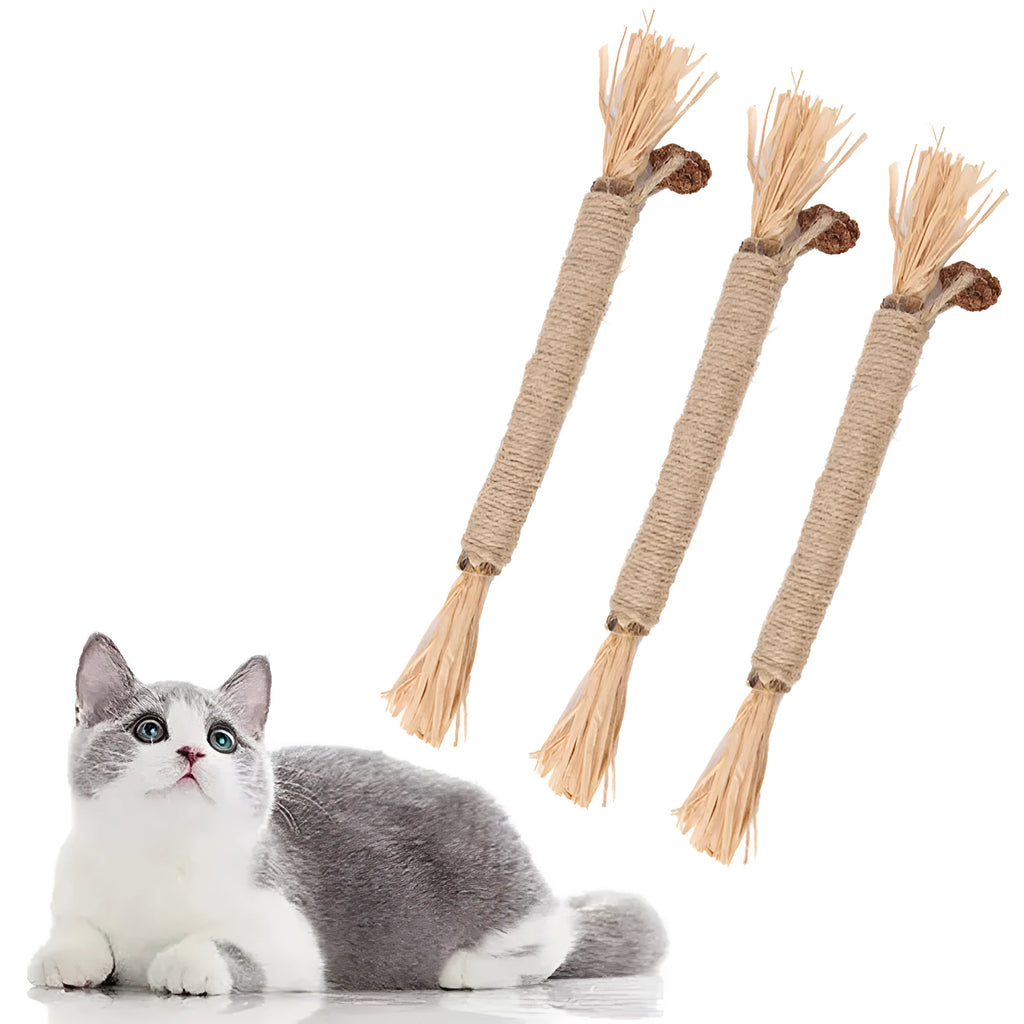 Natural silvervine cat chew sticks with sisal rope and raffia in thick and fine diameters