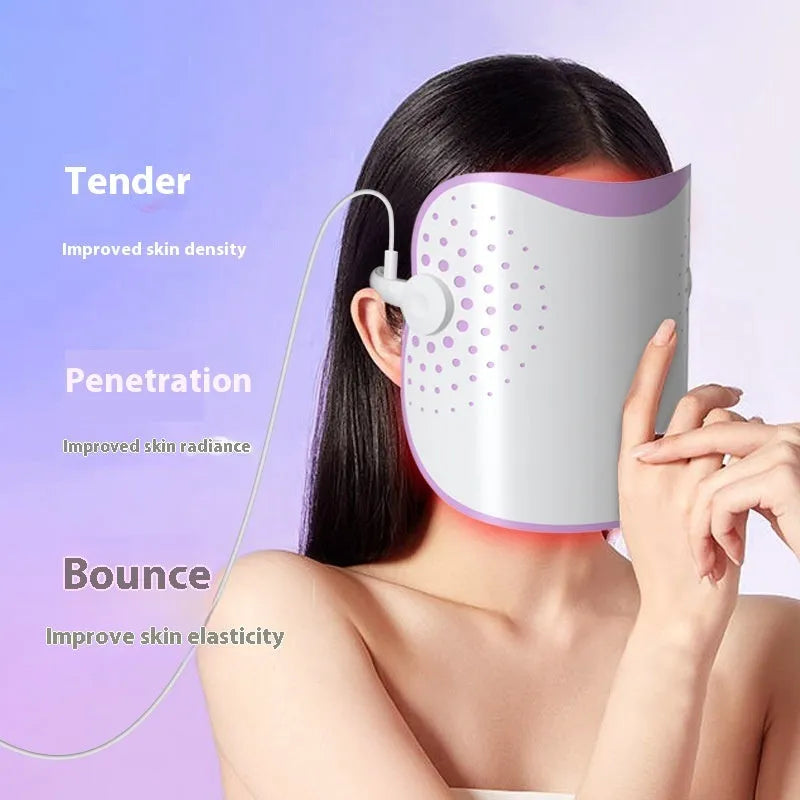 White and purple photon IPL beauty mask device for home facial light therapy treatment.
