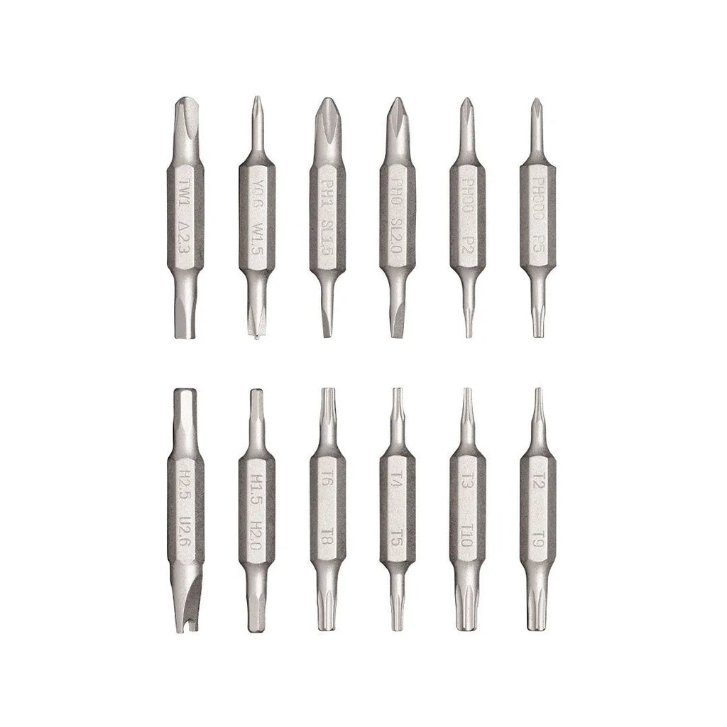 Green 24-in-1 precision screwdriver set with magnetic bit storage and multifaceted handle for electronics repair