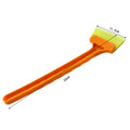 Yellow plastic car snow shovel for ice removal, 32cm length, on a dark background