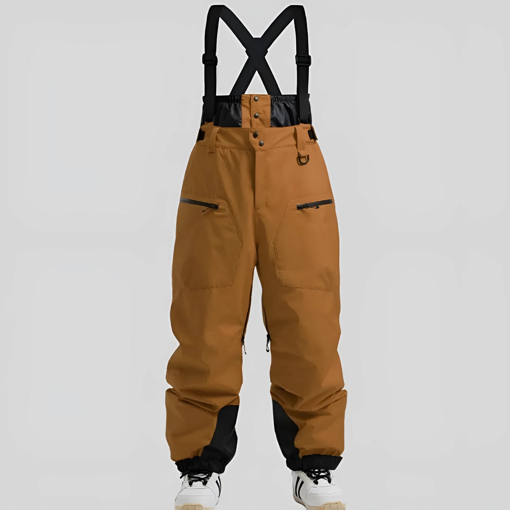 Men's waterproof ski trousers with reinforced straps in flame-retardant linen fabric