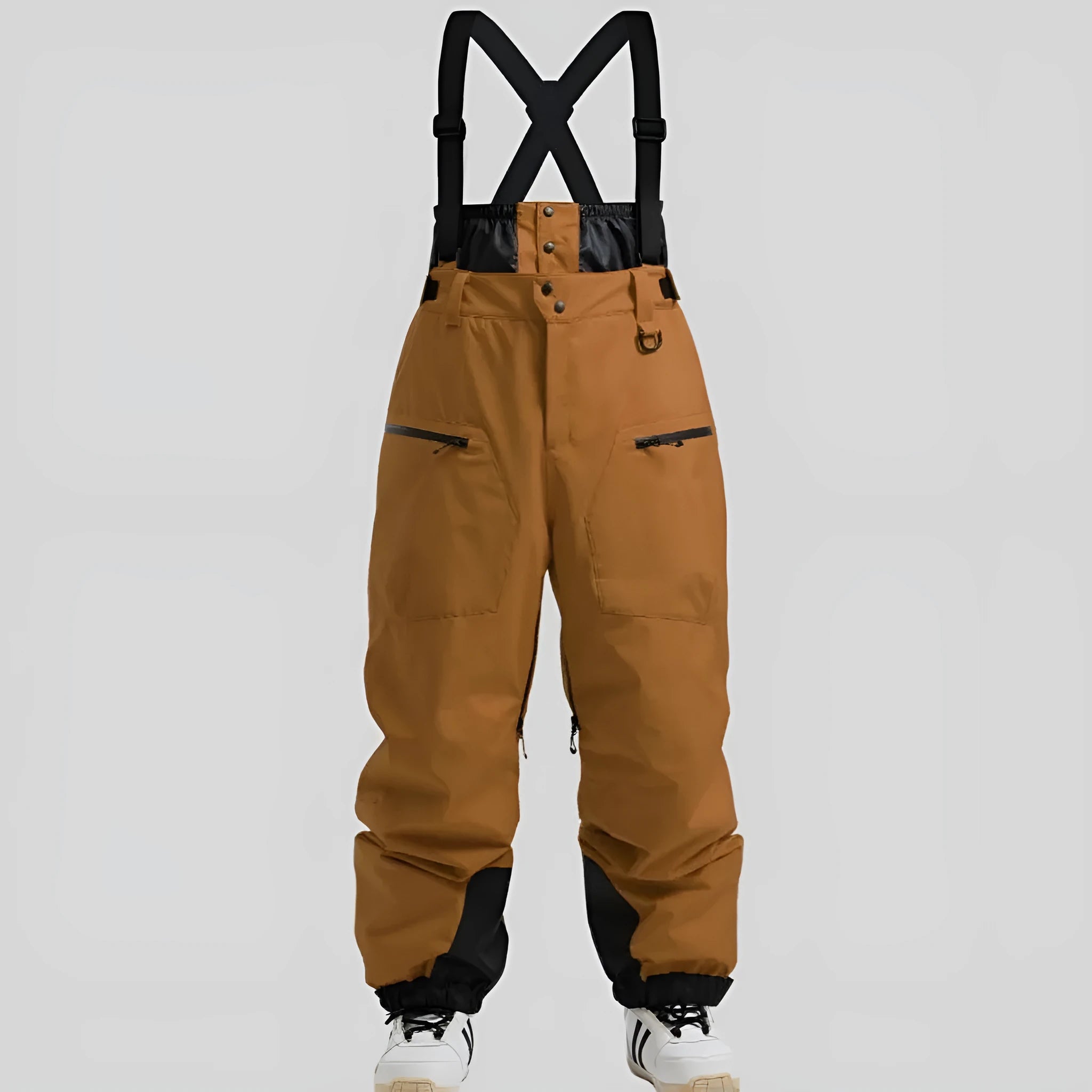 Men's waterproof ski trousers with reinforced straps in flame-retardant linen fabric