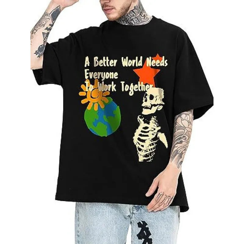 Men's digitally printed short-sleeved sports T-shirt in polyester flat mop cloth, showing graphic pattern detail
