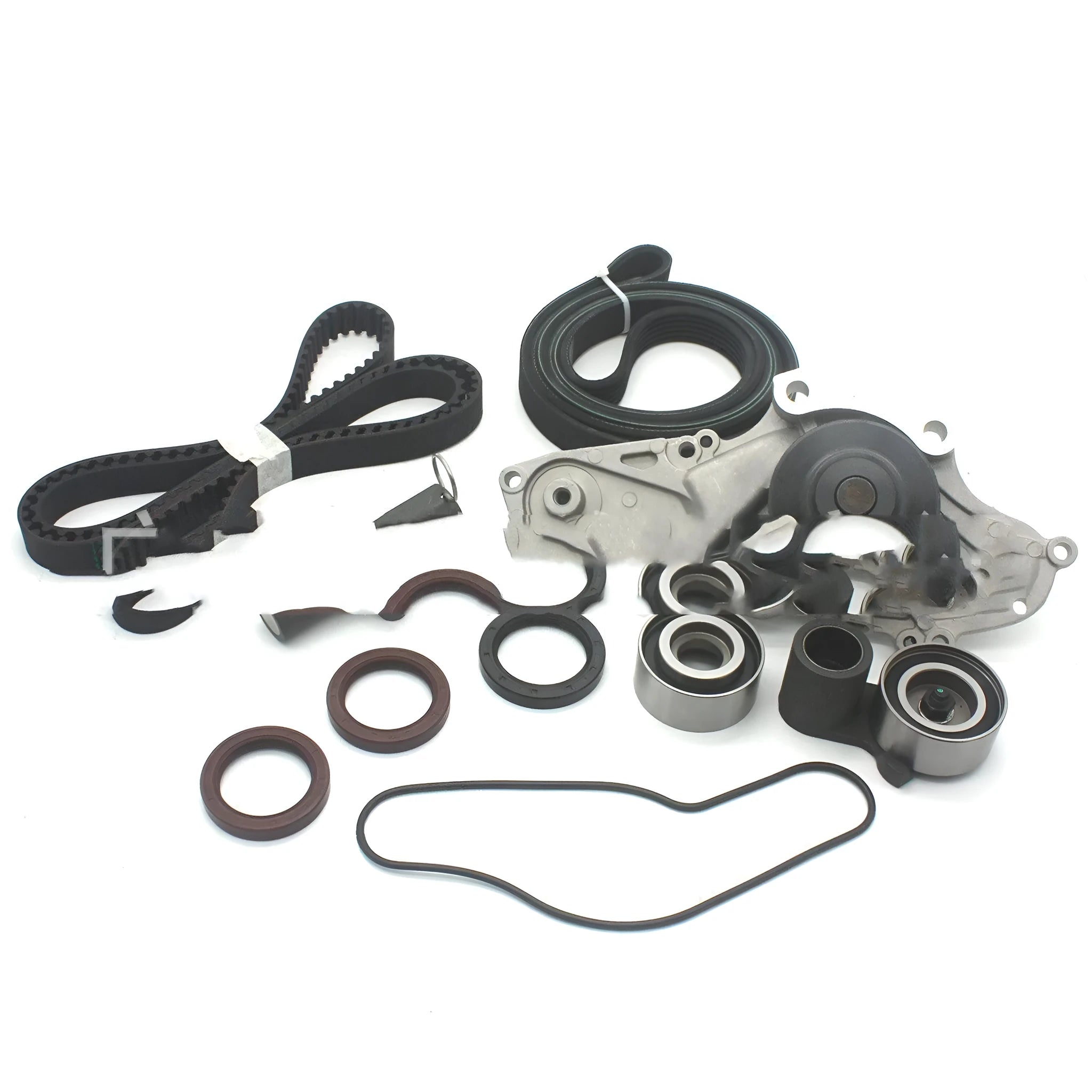 Metal belt and water pump assembly components measuring 28cm long by 18cm wide by 16cm high