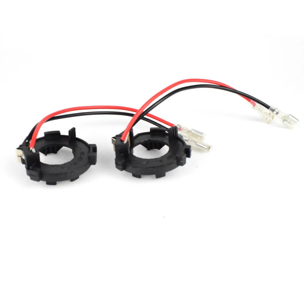 Black plastic H7 LED headlight adapter bracket with copper wiring for Volkswagen cars