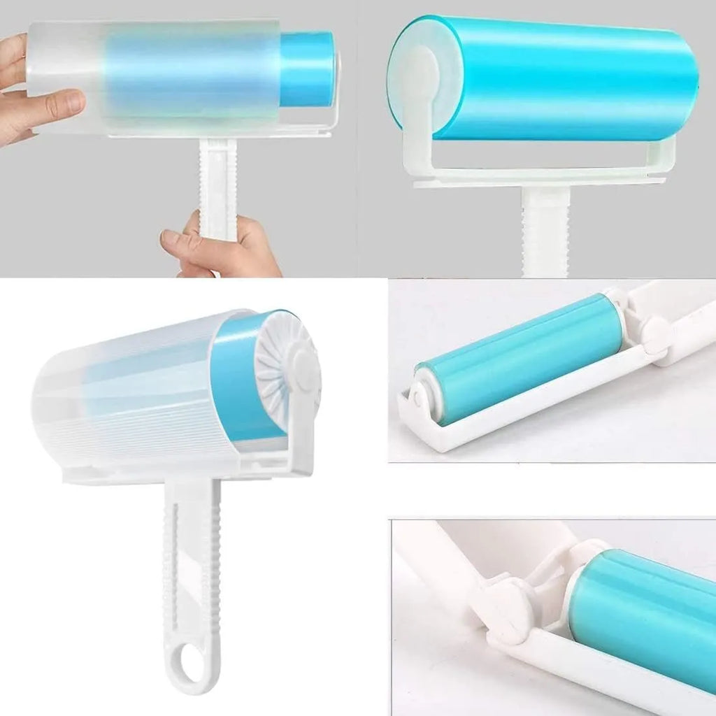 Washable reusable lint roller with protective cover for pet hair removal from fabrics