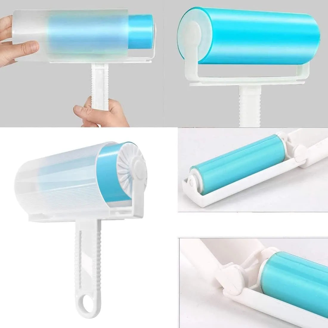 Washable reusable lint roller with protective cover for pet hair removal from fabrics