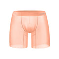 Men's low waist boxer underwear in orange, pink and red colours made from breathable ice silk nylon fabric