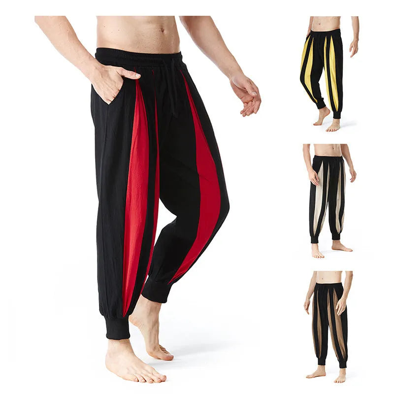 Men's straight leg casual trousers in polyester fabric available in red, khaki, yellow and brown colours