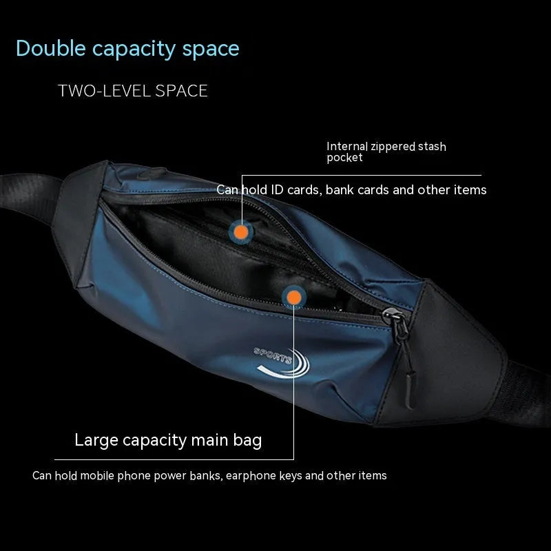 Men's blue waterproof waist bag with crossbody strap for sports activities