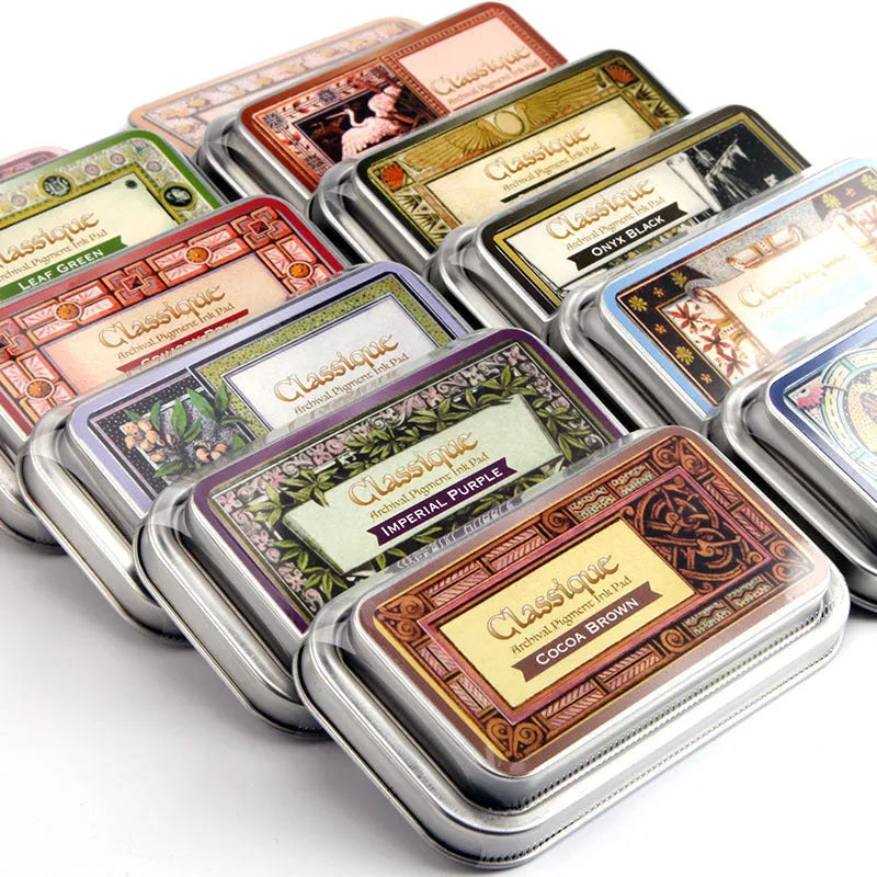 Rectangular rubber stamp ink pad in five colour options with quick-drying oily ink