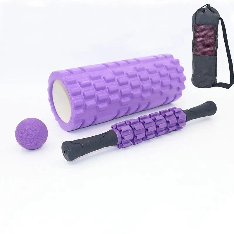 Black fitness foam roller massage stick measuring 33cm in length.