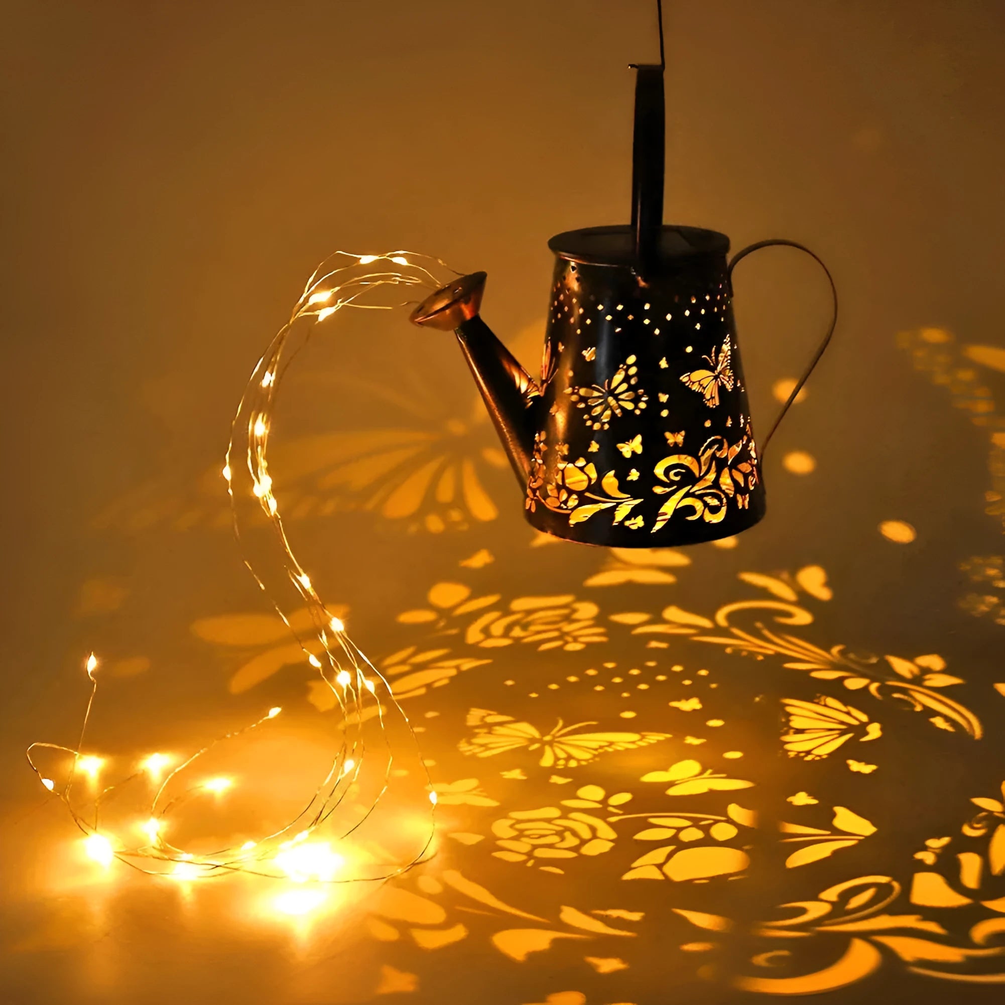 Solar garden lamp with tapered butterfly pattern design in iron construction