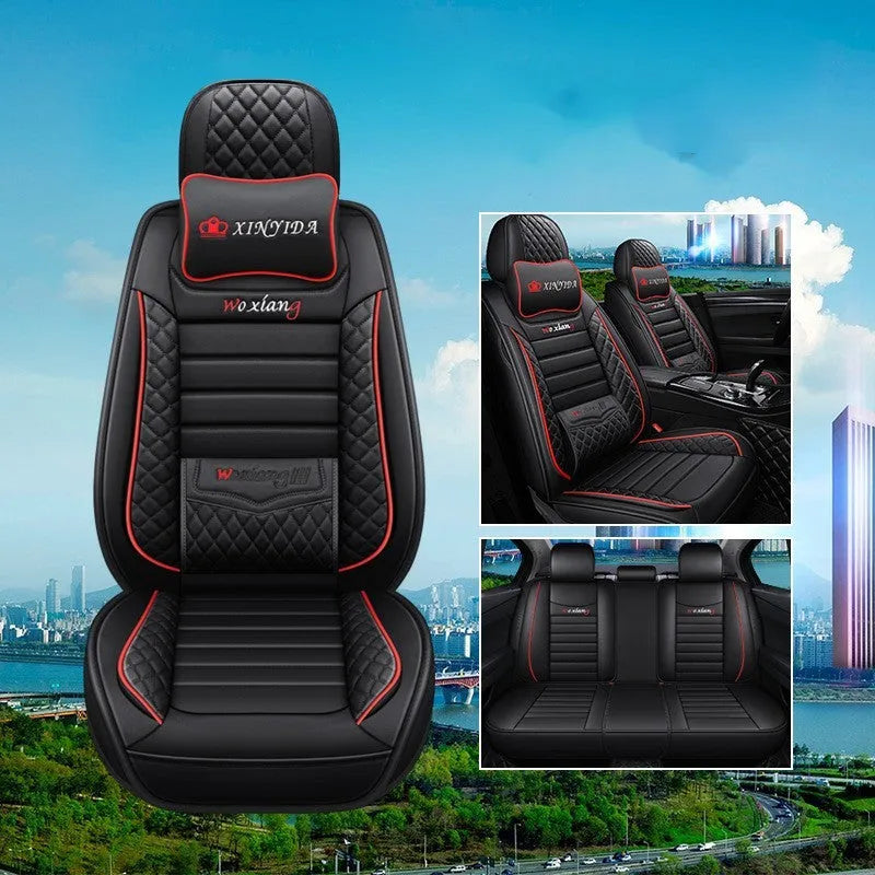 Five-seasons universal car seat cushion with high elastic sponge filler in a red colour.