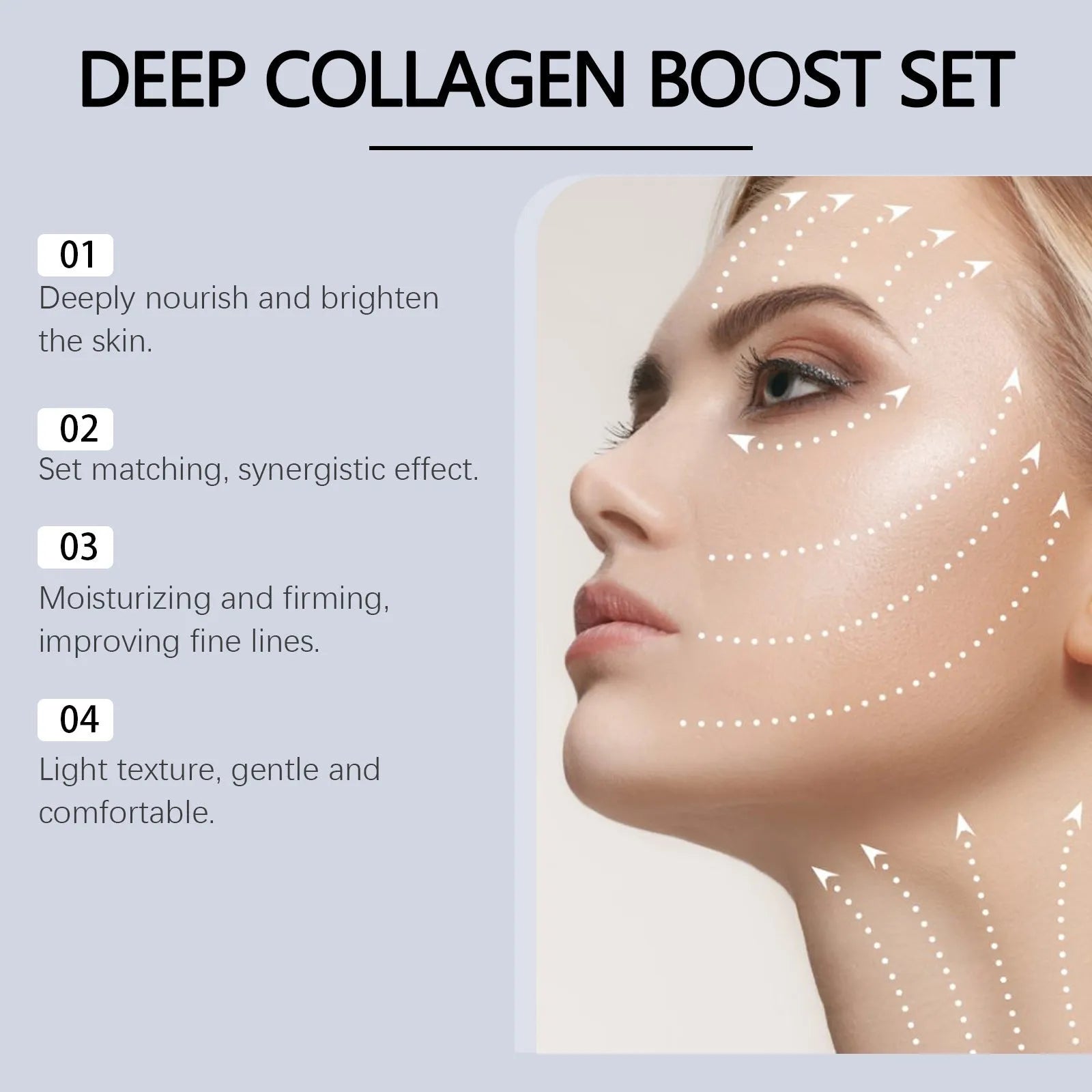 Collagen moisturising sheet mask and 30ml serum essence bottle for facial skincare