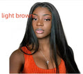 Women's long straight black wig with centre-parted bangs made from high-temperature fibre.