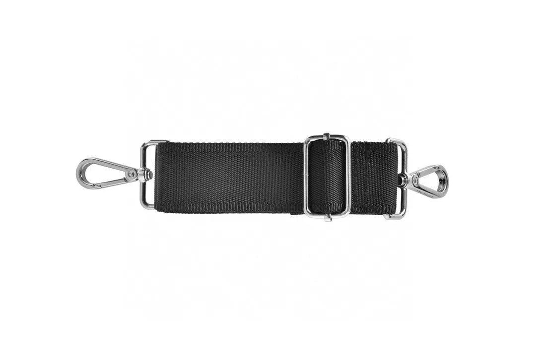 Black Oxford cloth laptop backpack showing multi-pocket interior and a lock on the front.