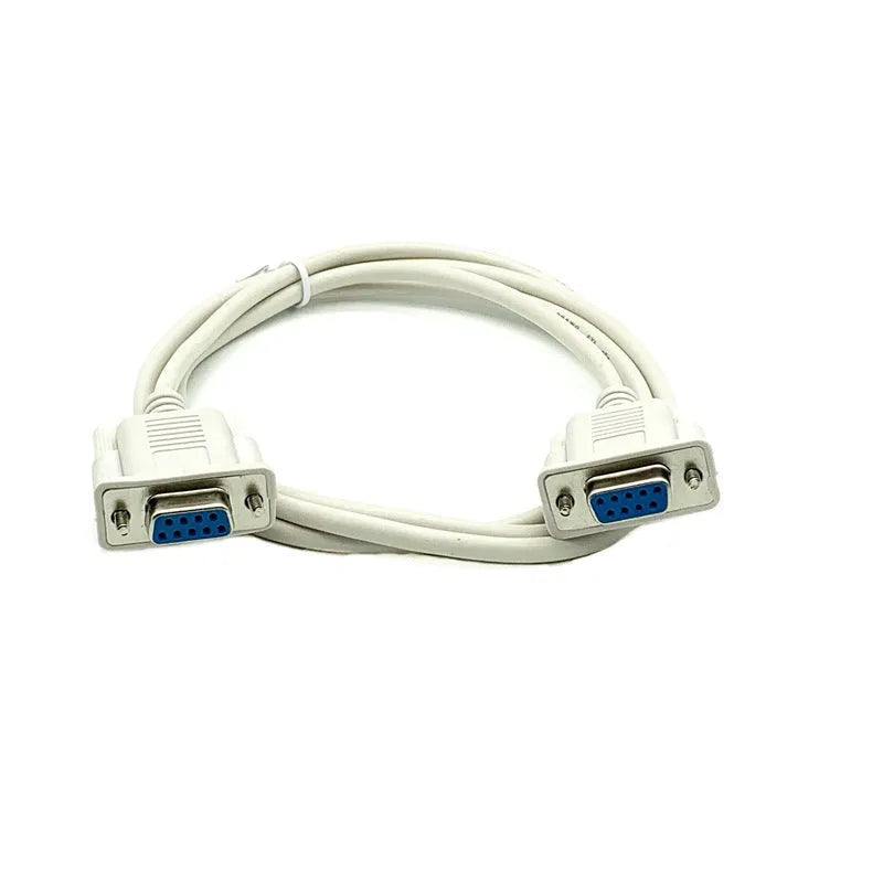 Milky white DB9 female to female cross serial cable measuring 1.5 metres with RS232 connectors