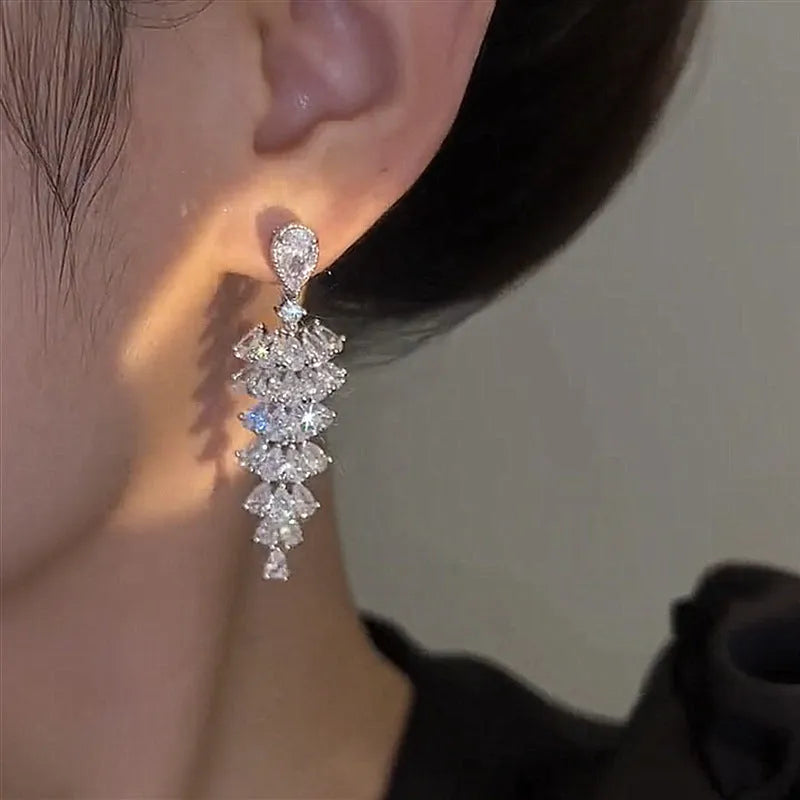 Silver Pagoda coloured Christmas tree and pagoda shaped drop earrings with zircon accents.