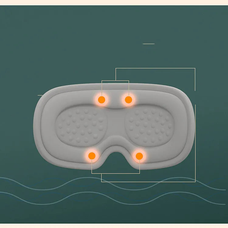 Pink or green portable steam sleep massage goggles with USB cable on a grey background.
