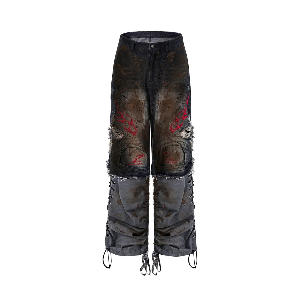 Men's retro jeans with detachable trouser legs in wide leg loose fit denim