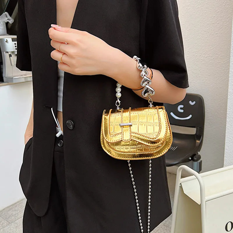 Women's laser pearl tote crossbody bag in silver colour with adjustable shoulder strap