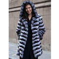 Zebra stripe faux fur overcoat for women, mid-length 65cm, regular sleeves, artificial mink fabric, size S-9XL