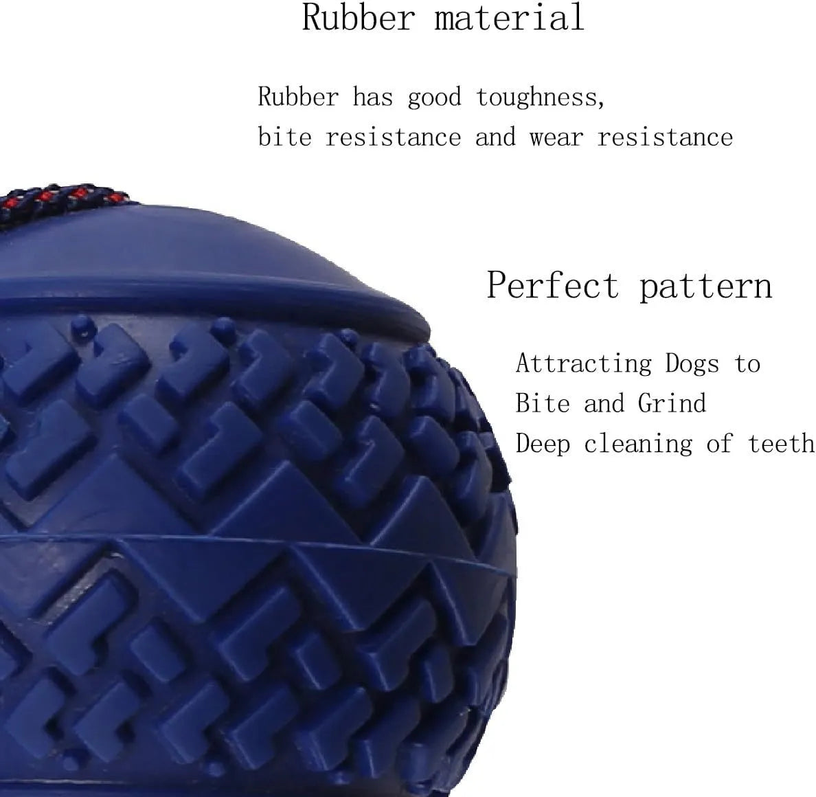 Blue dog ball with rope toy showing textured rubber surface and rope handle for tug-of-war games