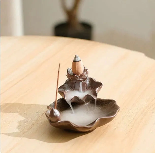 Ceramic reverse flow incense burner with Ge Kiln glazed patterns