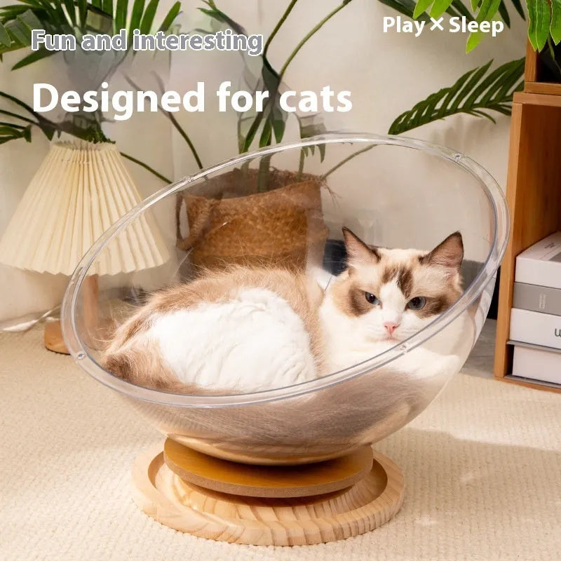 Transparent acrylic cat space capsule bathtub pet bed in multiple size options