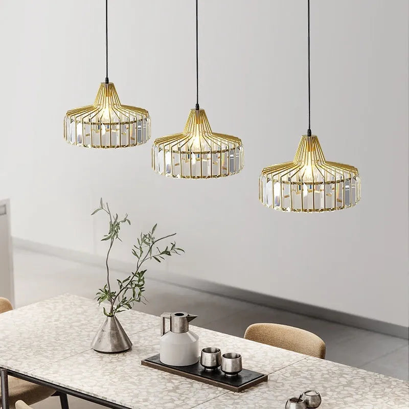 Modern light luxury style crystal chandelier ceiling lamp with LED light in black or gold finish.