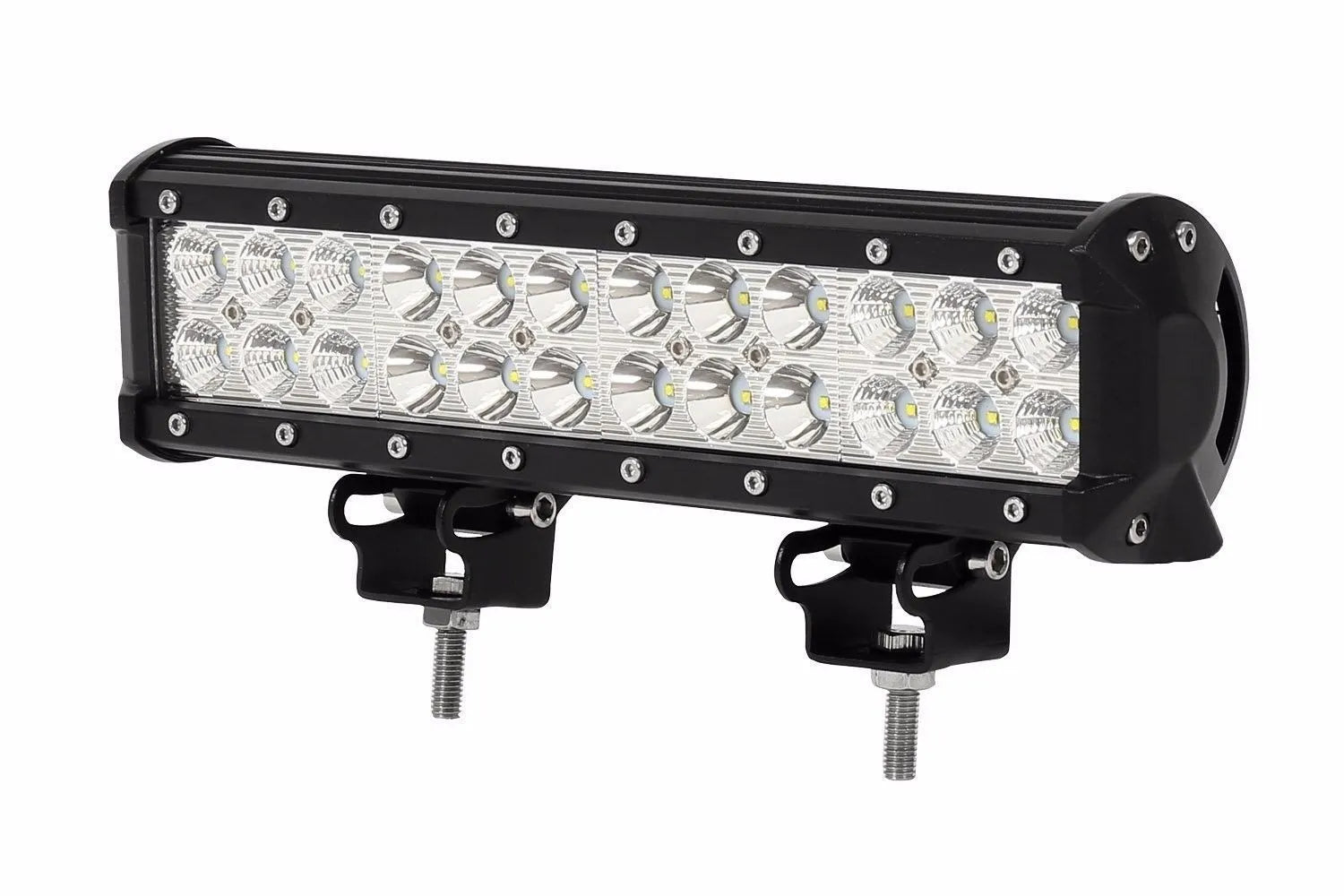 Black aluminium alloy 72W double row LED roof light for off-road vehicles and trucks.
