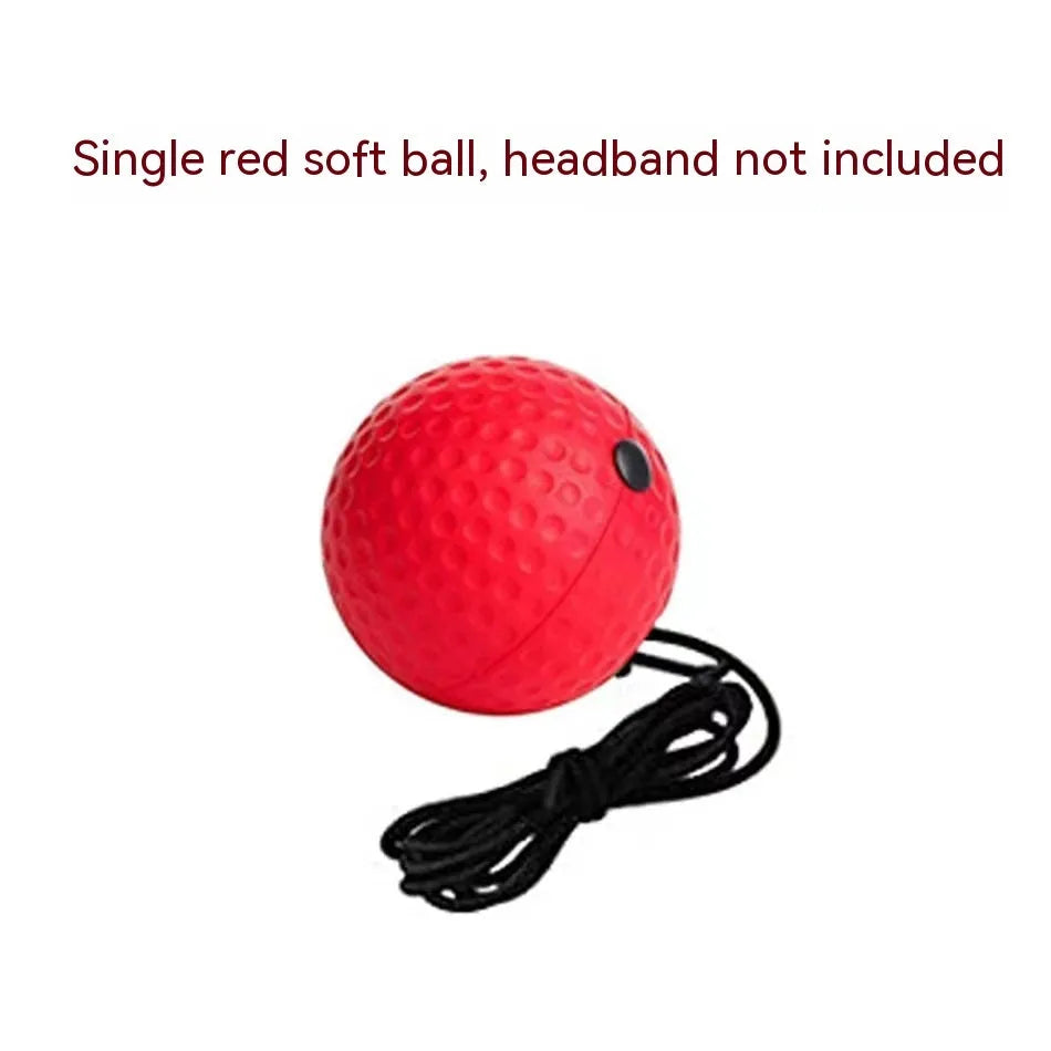 Head-mounted boxing reaction training ball set showing multiple coloured balls and adjustable headbands.