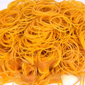 500g bulk pack of assorted yellow rubber bands in diameters from 16mm to 70mm.