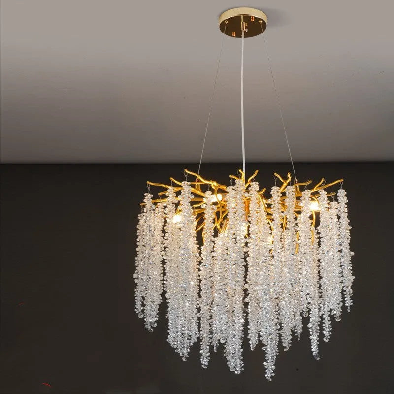 Adjustable height crystal chandelier with aluminium alloy body and LED light in round and long style options