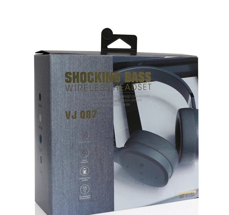 Wireless Bluetooth headset in Black, Blue, Grey, or White colour options showing over-ear design.