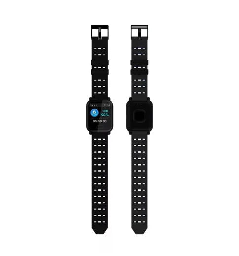 Blue A6 colour screen smart bracelet with zinc alloy case on a silicone strap, showing the 1.3-inch display.