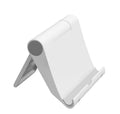 Black PE folding phone and tablet stand with soft rubber backing, shown at an adjustable angle.