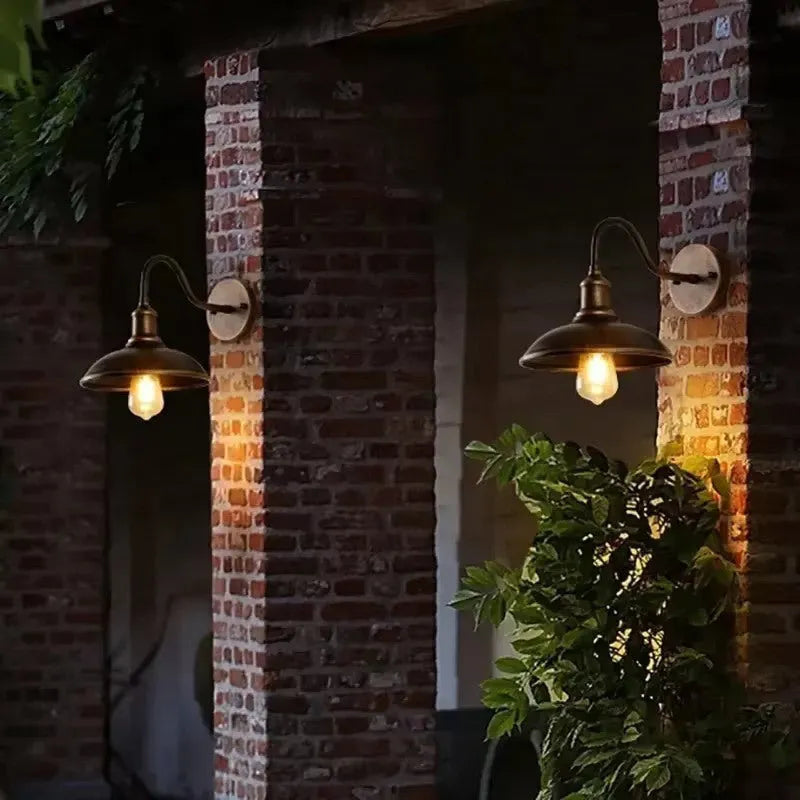 Retro villa courtyard wall lamp in copper or silver finish with bevel or right angle styling