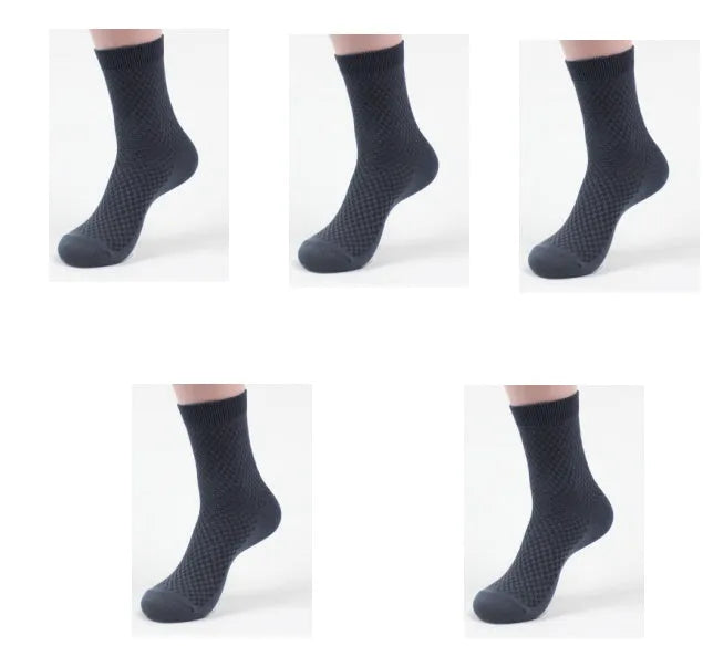 Men's bamboo fibre business socks in a small square pattern, shown in silver grey colour.